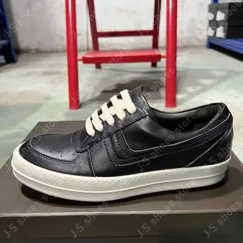 R-o Design Black Leather Low Top Shoe White Sole Geobasket Quality Men Shoes Women Casual Sneaker Lace Up Flat Sneakers 34