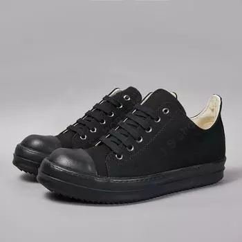 R-o Design Men Shoe Women Sneakers Full Black Canvas Low Top Shoe Luxury Casual Sneaker Thick Sole Lace Up Luxury Flat Shoes 34