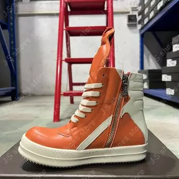 R-o Design Sneakers Orange Leather Boot High Top Shoe Geobasket High Quality Men Shoes Women Casual Sneaker Genious Ankle Boots 34