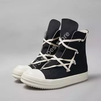 R-o Designer Boots Men Black Canvas Shoe Lace Up Pentacle Women Casual Sneakers High Top Shoes Ro Sneaker Flat Ankle Boot 34