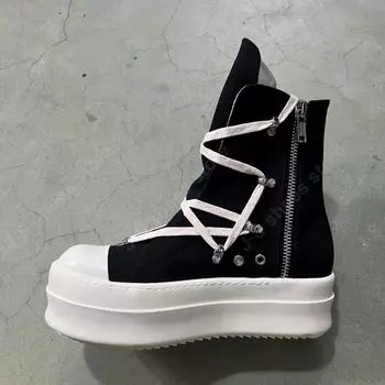 R-o Designer Boots Men Sneaker Women Black Canvas High Top Casual Shoe Lace Up Platform 6cm Thick Sole Ankle Boot Shoes 35