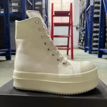 R-o Designer Boots Men Sneaker Women Beige Canvas High Top Casual Shoe Sneakers Zipper Platform 6cm Thick Sole Ankle Boot Shoes 35