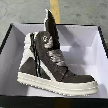 R-o Designer Men Shoe Ankle Boot Women Sneaker High Top Casual Brown Suede Boots Jumbo Laces Zipper White Leather Shoes Sneakers 34