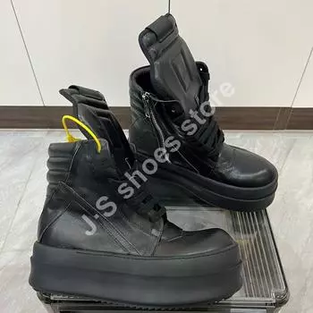 R-o Designer Men Shoe Women Sneaker High Top Shoes Black Leather Boots Luxury Casual Sneakers Zipper 6cm Thick Sole Ankle Boot 34