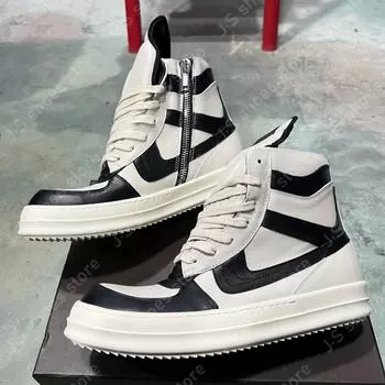 R-o Genious Black White Leather High Top Shoe Geobasket Boot Men Shoes Zipper Women Casual Sneaker Luxury Design Ankle Boots 34