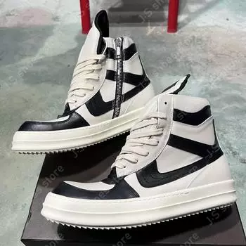 R-o Genious Black White Leather High Top Shoe Geobasket Boot Men Shoes Zipper Women Casual Sneaker Luxury Design Ankle Boots 34