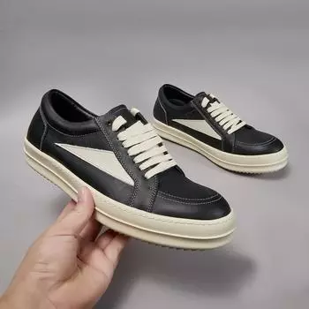 R-o Genious Black White Leather Low Top Shoe High Quality Men Casual Shoes Lace Up Women Sneaker Classic Design Retro Sneakers 34