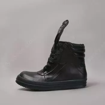 R-o Genious Sneakers Full Black Leather High Top Shoe Men Sneaker Zipper Women Casual Shoes Geobasket Design Ankle Boots 34