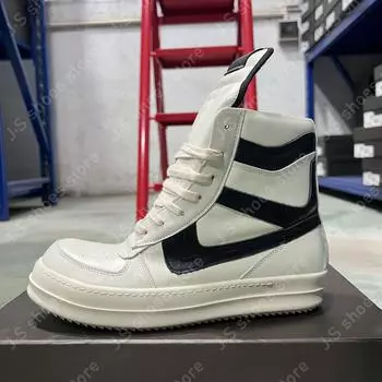 R-o Genious Sneakers White Leather High Top Shoe Geobasket Boot Men Shoes Zipper Women Casual Sneaker Luxury Design Ankle Boots 34