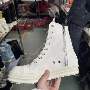 R-o Geobasket Beige Canvas White High Top Shoes Sneaker Men Shoe Zipper Boots Lace Up Women Ankle Boot Casual Sneakers 34