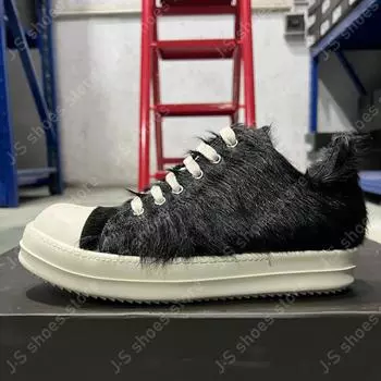 R-o Geobasket Black Horsehair Low Top Shoes Men Shoe Lace Up Women Sneaker Black Horse Hair Outdoor Casual Sneakers 34