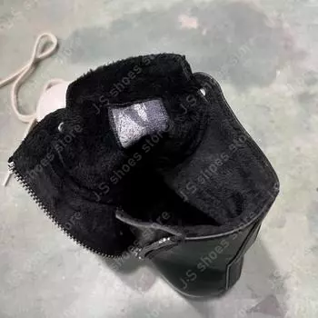 R-o Geobasket Boots Black Leather High Top Shoe Short Plush Sneaker Cowhide Men Shoes Zipper Women Ankle Boot Casual Sneakers 34