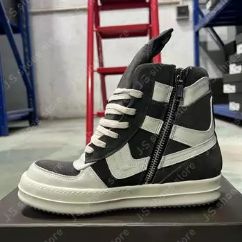 R-o Geobasket Dark Grey Suede White Leather High Top Shoe Boot Men Shoes Zipper Women Casual Sneaker Luxury Design Ankle Boots 34