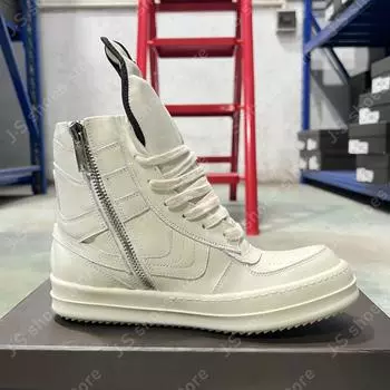 R-o Geobasket Sneakers Full White Leather High Top Shoe Boot Men Shoes Zipper Women Casual Sneaker Luxury Design Ankle Boots 34