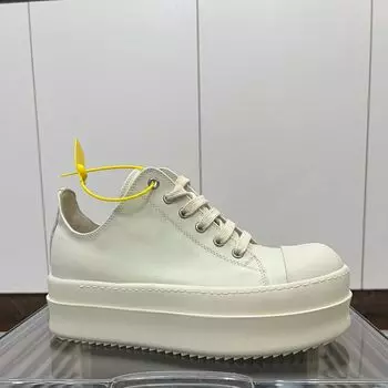 R-o Luxury Men Shoe Women Sneaker White Leather Low Top Casual Shoes Lace Up 6cm Thick Sole Outside Flat Sneakers 35