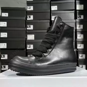 R-o Luxury Men Sneaker Black Leather High Top Shoe Women Boots Jumbo Laces Casual Shoes Black Cowhide Sneakers Ankle Boot 34