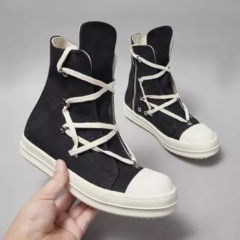 R-o Luxury Sneakers Black Canvas Boot High Top Shoe Men Casual Shoes Classic Design Zipper Women Sneaker Thick-Sole Ankle Boots 34