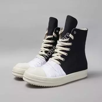 R-o Men Black Canvas Shoe High Top Sneaker Women Casual Shoes Sneakers Lace Up Classic Boot Zipper Thick Sole Ankle Boots 34