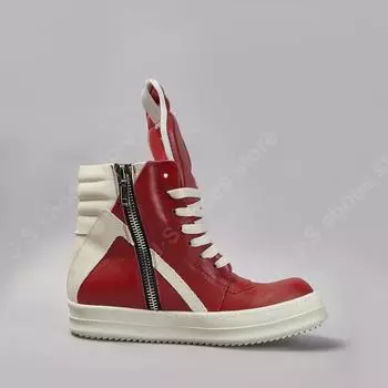 R-o Men Boots Women Sneaker Red Leather High Top Shoes Lace up Geobasket Zipper Ankle Boot Designer Flat Casual Shoe Sneakers 34