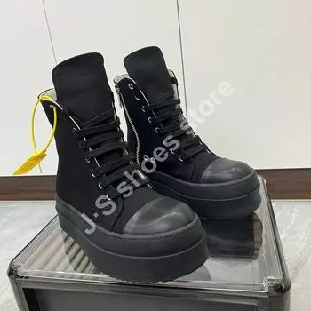 R-o Men Shoe Ankle Boot Women Sneaker High Top Casual Shoes Zip Lace Up 6cm Thick Sole Sneakers Pink Canvas Sneakers Ankle Boots 34