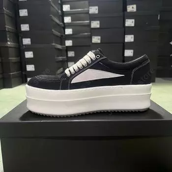 R-o Men Shoe Black Twill Canvas Low Top Shoes Women Casual Sneaker White Leather Luxury Design 6cm Thick Sole Lace Up Sneakers 35