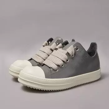 R-o Men Shoe Gray Leather Low Top Shoes Jumbo Laces Grey Cowhide Women Casual Sneaker Luxury Design Thick Sole Sneakers 34