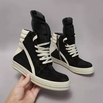 R-o Men Sneaker Black Suede High Top Shoe Lace Up Women Casual Shoes Luxury Design Boots Zipper Cow Suede Ankle Boot Sneakers 34