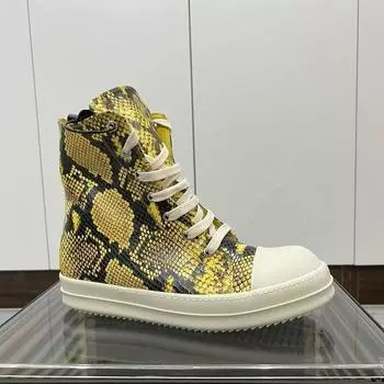 R-o Men Sneaker Yellow Boa Leather High Top Shoe Lace Up Women Casual Shoes Boots Zipper Sneakers Yellow Cowhide Ankle Boot 34