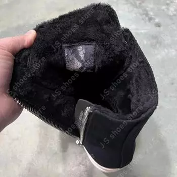 R-o Outdoor Sneakers Black Canvas Short Plush High Top Shoes Boots Men Shoe Genious Zipper Women Ankle Boot Casual Sneaker 34