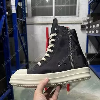 R-o Retro Classic Black Satin Canvas High Top Shoes Luxury Sneaker Boots Men Shoe Black Canvas Ankle Boot Women Casual Sneakers 34