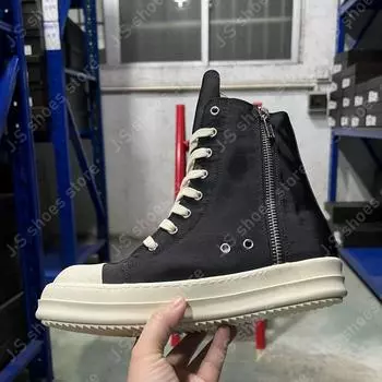 R-o Retro Classic Black Satin Canvas High Top Shoes Luxury Sneaker Boots Men Shoe Black Canvas Ankle Boot Women Casual Sneakers 34