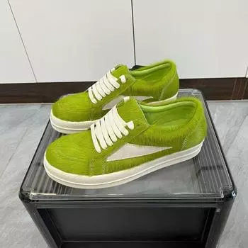 R-o Retro Design Men Shoe Green Horse Hair Women Low Top Casual Shoes Sneaker Green Horsehair White Suede Flat Sneakers 34