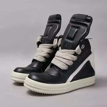 R-o Sneakers Men Casual Shoe Women Sneaker Black Leather High Top Shoes Jumbo Laces Geobasket Zipper Ankle Boot Designer Boots 34