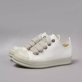 R-o White Canvas Low Top Sneakers Casual Shoes Quality Men Shoe Luxury Design Jumbo Laces Versatile Women Flat Sneaker 34