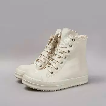 R-o White Cowhide Beige Leather Boots Women Casual Shoe Men Sneaker High Top Shoes Thick Sole Zipper Lace Up Flat Ankle Boot 34