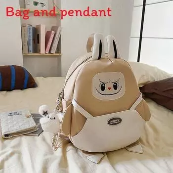 Rabbit Cartoon Cute Pattern Student Backpack With Pendant For Out Going