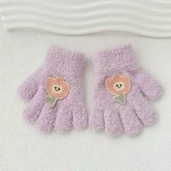 Rabbit Cartoon Pattern Gloves Bear Knitted Mittens Cute Baby Fluffy Gloves Girls
