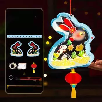 Rabbit Children DIY Lantern Material Kit Paper Ancient Style Handheld Lantern Children Style C