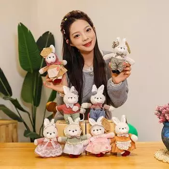 Rabbit Doll Pendant Plush Doll Vertical Ears Rabbit Cute Wear Doll Girl Bag Pendant 15Cm pendant