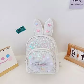 Rabbit Ear Letter Bow Sequin Childrens Backpack Zipper Design Layered Storage