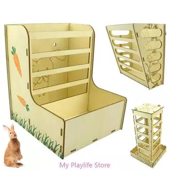 Кормушка для кроликов, ясли для сена, деревянные миски для кормления в клетку для шиншилл, легко чистить, разные размеры