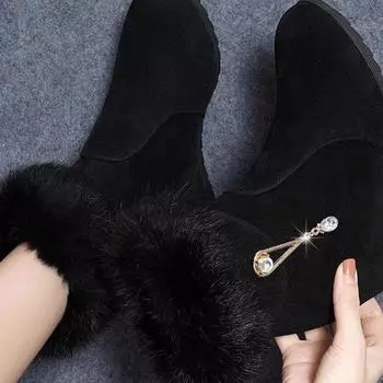 Rabbit fur snow boots women s 2025 autumn and winter new inner height increase women s boots plus cotton short boots versatile warm cotton boots 35 чёрный