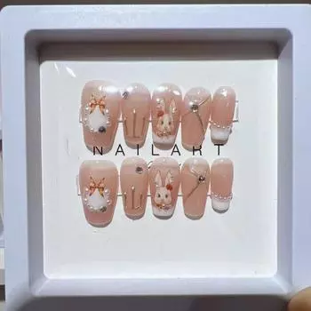 Rabbit Manicure Handmade Wearing Sweet Girl False Nail Patch Beautiful Short,XS