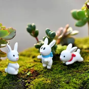 Rabbit Miniatures DIY Materials Moss Micro Landscape Ornament Succulent Doll Ornament Bow Tie Little Rabbit White