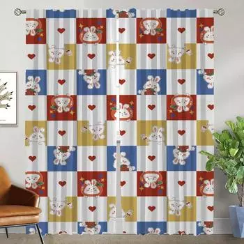 Rabbit Partition Anti-mosquito Curtains 2 Pieces Modern Living Room Curtains for Camera Blackout Curtain Tulle for Bedroom Child W50xH70cmx2pcs-CL