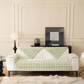 Плюшевый пушистый чехол для дивана с кроликом, зимние утолщенные теплые плюшевые подушки для дивана, нескользящая спинка дивана для гостиной, подлокотники, полотенце для дивана 70*70cm