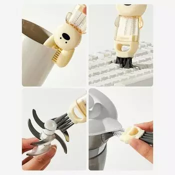 Щетка для крышки чашки в форме кролика 4 в 1, изоляционная щетка для стакана с водой, щетка для чистки молочных бутылок, сосок, щетка для чистки полости рта розовый