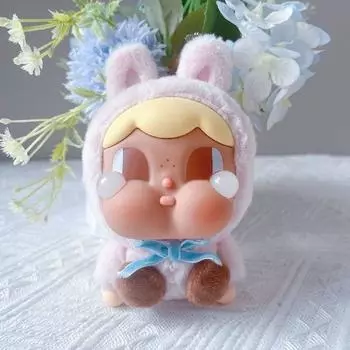 Rabbit With Crybaby Clothes Plush Vinyl Keychain Toy Pendant Cartoon Kids Gift