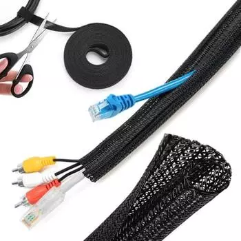 Rabieru Braided Cable Sleeve [3M Length 13MM Inner Diameter] Cable Storage Sleeve, Hidden Wiring Cord, Cable Protector, DIY Cuttable, For TV/Computer/
