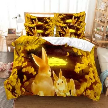 Rabit 3D Digital Bedding Sets Home Bedclothes Super King Cover Pillowcase Comforter Textiles Bedding Set bed cover set EU single(135x200cm)